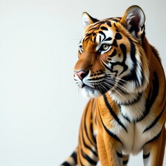 Fototapeta premium Dark fur of Bengal tiger with black stripes on a light background, black, Bengal tiger, light