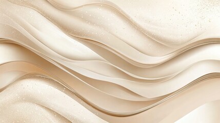 Obraz premium Waves of thin air white lines on a beige gradient background. Space for text.