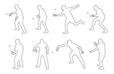 Sketch of silhouettes of male athletes or players of table tennis, ping pong, male black silhouette