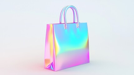 Iridescent shopping bag on white; online retail