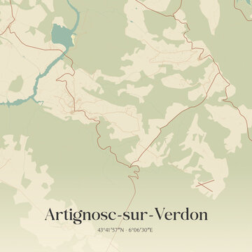 Vintage map of Artignosc-sur-Verdon, France.