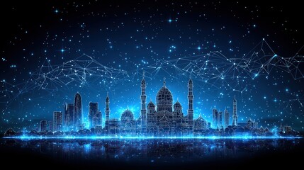 Futuristic Cityscape at Night, Digital Connection