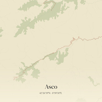 Vintage map of Asco, France.