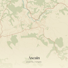 Obraz premium Vintage map of Ascain, France.