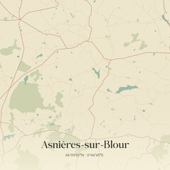 Fototapeta premium Vintage map of Asnières-sur-Blour, France.