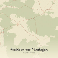 Fototapeta premium Vintage map of Asnières-en-Montagne, France.
