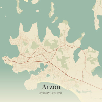Vintage map of Arzon, France.