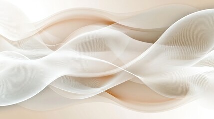 Obraz premium Waves of thin air white lines on a beige gradient background. Space for text.