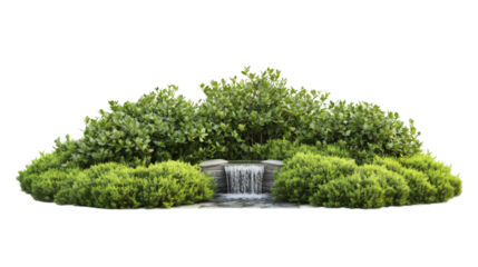 Verdant greenery surrounding cascading waterfall, offering serene nature-inspired backdrop for digital design projects