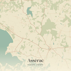 Fototapeta premium Vintage map of Assérac, France.