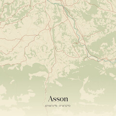 Obraz premium Vintage map of Asson, France.