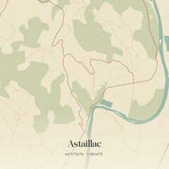 Fototapeta premium Vintage map of Astaillac, France.