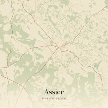 Vintage map of Assier, France.