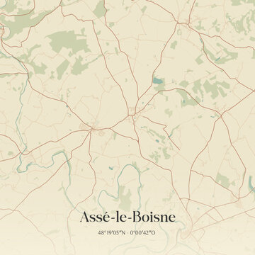 Vintage map of Ass&eacute;-le-Boisne, France.