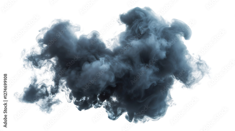 Poster dark smoke cloud swirling on transparent background, ideal for compositing and adding atmosphere to 