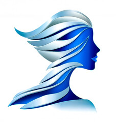 A woman's profile with long blue hair
