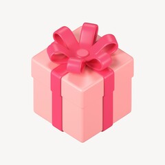 Pink gift box clipart, 3d birthday graphic