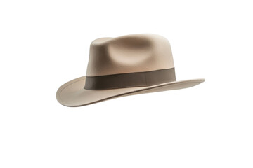 A stylish beige hat gracefully floats against a minimalist white backdrop, showcasing elegance isolated on transparent background