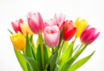 Colorful bouquet of fresh tulips in soft light, celebration of beauty