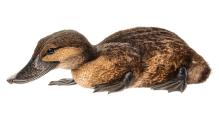 Realistic digital painting of an australian platypus swimming underwater, with transparent background