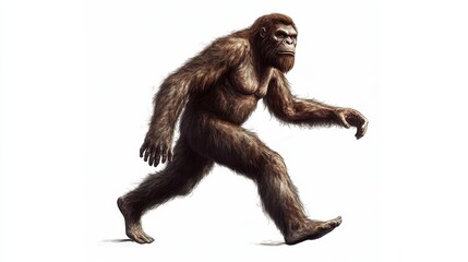 Prehistoric ape walking upright on white background