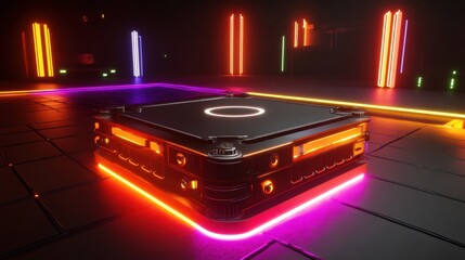 Obraz premium D-rendered circuit processor glowing on a vibrant neon color background.