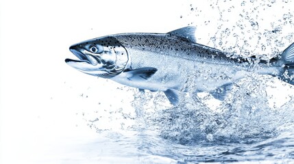 Fototapeta premium a salmon fish leaping out of the water, showcasing its powerful motion and natural beauty, highlighting the energy and agility of this remarkable aquatic
