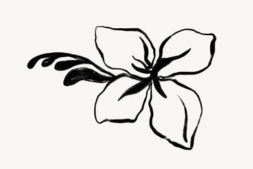Naklejka premium Hibiscus ink brush, aesthetic line art