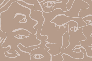 Abstract face background, beige aesthetic design
