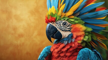 Vibrant macaw parrot portrait tropical rainforest wildlife photography lush environment close-up view nature's beauty