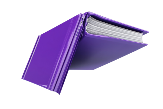 The binder floats effortlessly, its purple hue brightening the scene isolated on transparent background