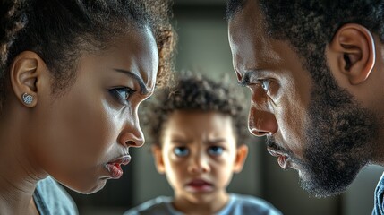 Sad Black Child Watching Parents Argue