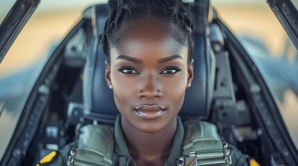 Black Female Pilot in Fighter Jet Cockpit