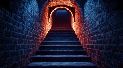 Exploring abandoned depths mysterious stairs in an immersive dark atmosphere digital art experience