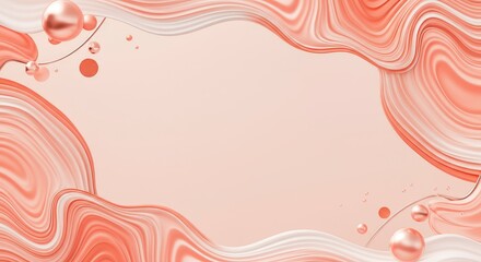 Abstract peach and white wave pattern with spheres, suitable for backgrounds