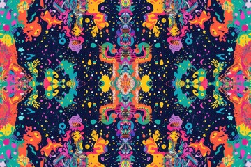 Vibrant abstract design featuring colorful swirling patterns and organic shapes against a dark background, suitable for various artistic applications and creative projects