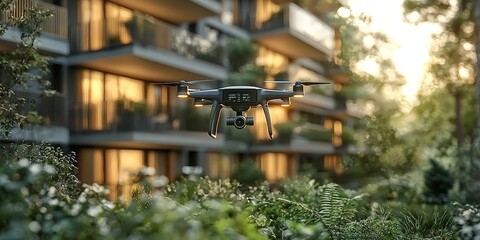High-tech residential building with a drone landing pad
