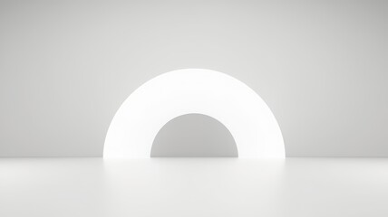semi-circular light source at the center, casting a soft glow on a flat, smooth floor against a white background. Creates depth and dimension in a minimalist space