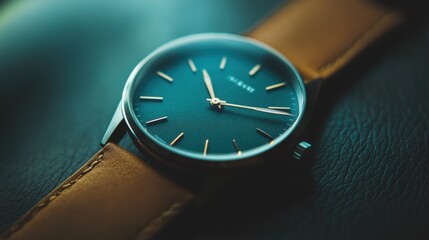 Close-up shot of a high-fashion watch placed on a premium leather-textured surface.