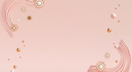 Abstract pink background with sun and wave patterns, gold accents, minimalistic design