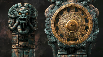 Fototapeta premium magnificent aztecstyle grandfather clock stone
