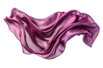 A beautiful piece of silk fabric flows effortlessly, its rich purple hue glistening in the light isolated on transparent background