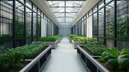 Innovative urban greenhouse technology modern city indoor gardening sustainable environment wide-angle view green living