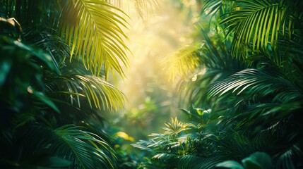 Tropical serenity palm fronds against a bright cyan sky
