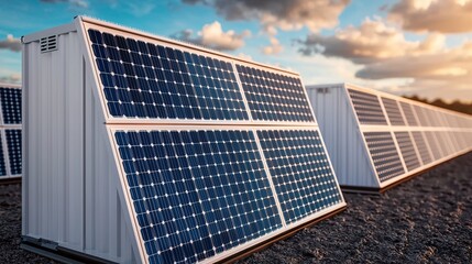 Obraz premium Sustainable solar energy facilities innovative solutions and high-tech storage systems