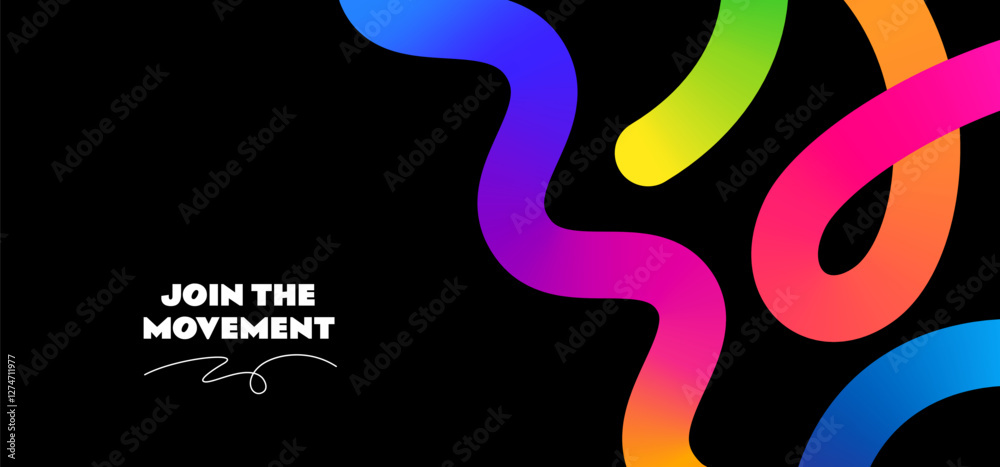 Poster Color Lines with Gradient. Vector Abstract Background. 3D Pattern with Fun Wavy Shapes. Squiggle Rainbow Ribbons. Geometric Graphic Elements