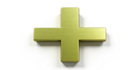 Obraz premium Golden Plus Symbol, 3D Render, White Background