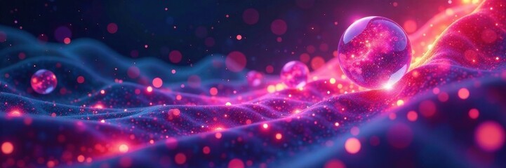 Fluid motion of glowing orbs in space with sharp edges and vibrant colors , space, fluid, abstract