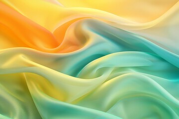 Obraz premium Delicate folds of silk fabric in soft yellow, light blue, and green blend harmoniously, evoking tranquility and creativity in design
