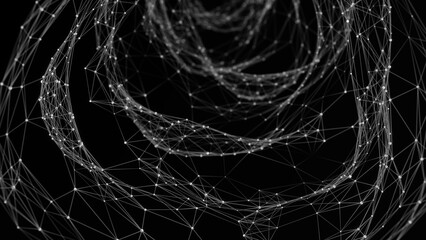Abstract digital wormhole. Sci-fi tunnel or portal. Digital binary data tunnel. Futuristic space travel concept. Wireframe 3d surface. 3d rendering.